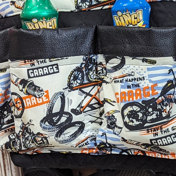 Hand Crafted "What Happens In The Garage" Bingo/Tote Bag W/ Chain Handles - Picture 3 of 5